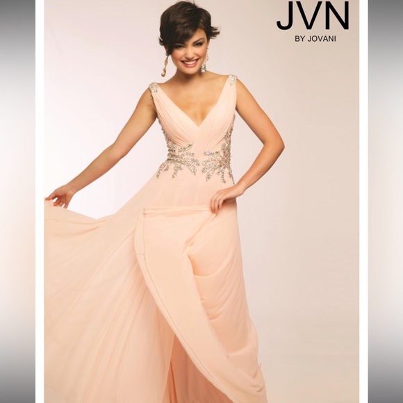 JVN by Jovani blush chiffon gown JVN99401 - Picture 3 of 7